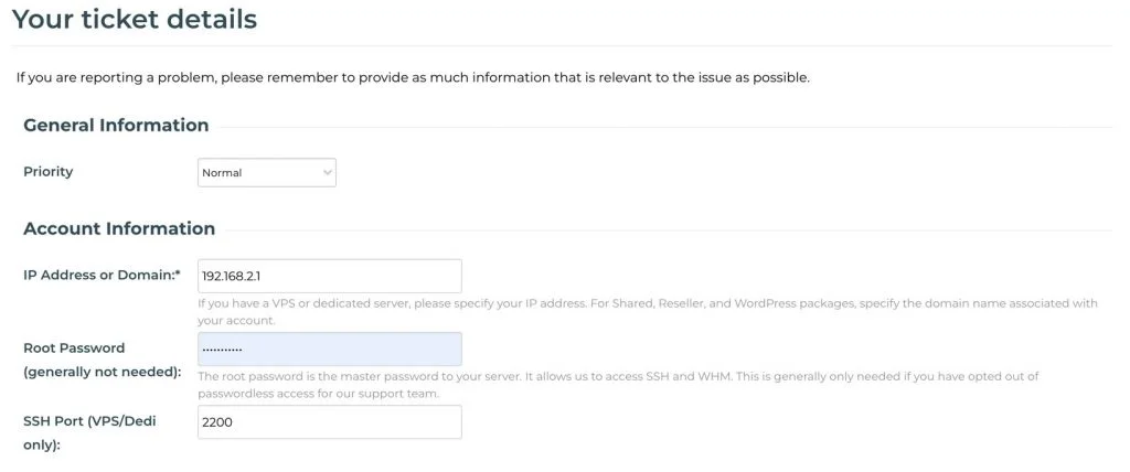 ticket details priority and logins