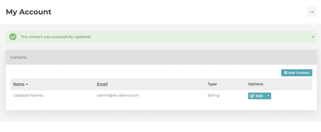 updated the contact information in billing portal knownhost