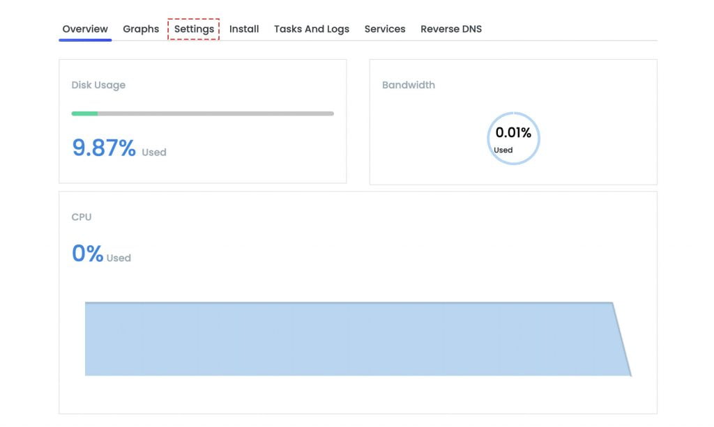 navigate to control panel settings vps root