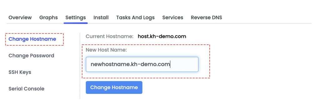 navigate to hostname control panel enter new hostname