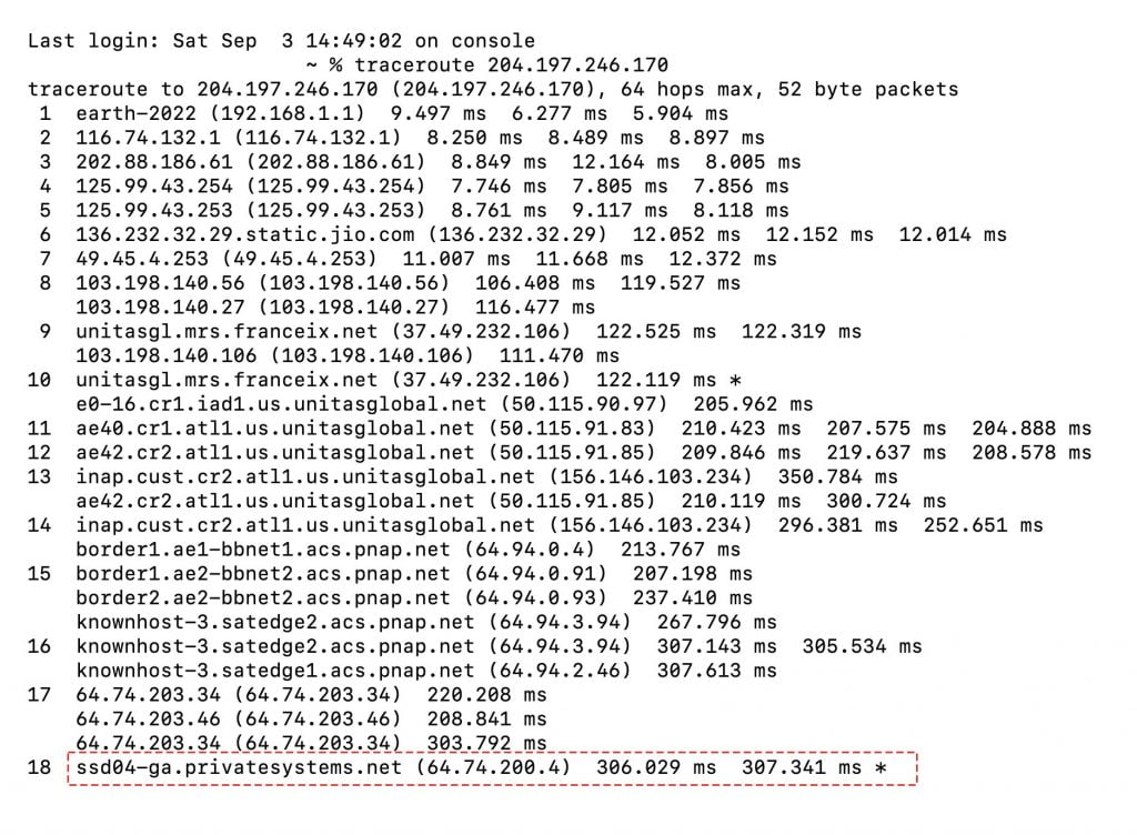 traceroute output