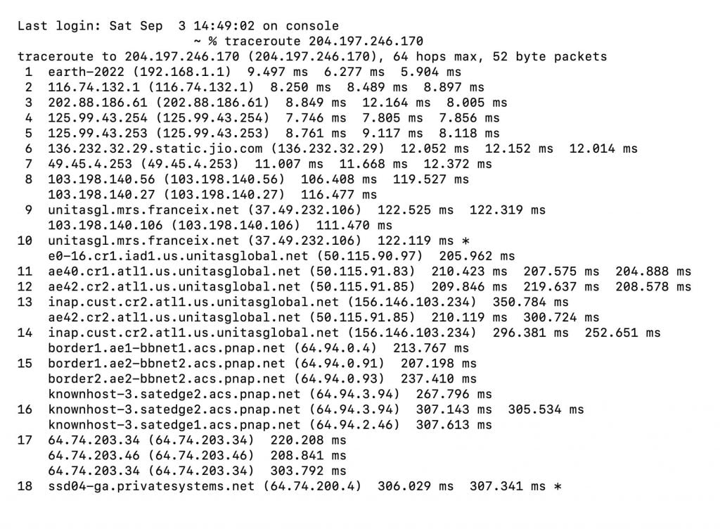 traceroute without highlight